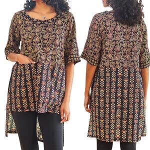 April Cornell 100% Cotton Romania Vine Blockprint Tunic Size Large Made in India